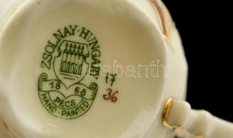 Zsolnay búzavirág mintás mokkás csésze és alj, kézzel festett, jelzett, hibátlan