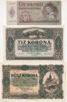 7db-os vegyes magyar korona, pengő és forint bankjegy tétel T:III