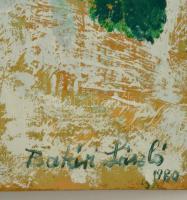 Batári László (1920-1997): Zöld fatörzsek. Olaj, farost, jelzett, 60×70 cm