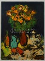 Konfár Gyula (1933- 2008): Virágcsendélet. Olaj, farost, jelzett, 80×60 cm
