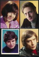 cca 1973 Magyar színészek portréi: Sütz Ila, Bálint András, Koroknai Géza és Lukács Sándor, 4 db vintage negatív (6x9 cm) és 4 db ezekről készült korabeli nagyítás, 11x8 cm