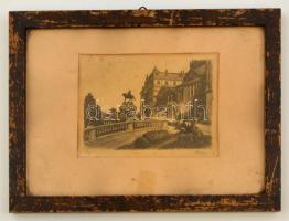 Olvashatatlan jelzéssel: Budai Vár cca 1920. Rézkarc, papír, üvegezett keretben, 9×12 cm