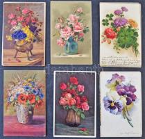 83 db RÉGI virágos művész motívumlap, olajfestmény lapokkal és lithokkal / 83 pre-1945 flower art motive postcards with oil painting postcards, some litho