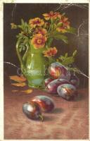 56 db RÉGI csendéletes művész motívumlap, litho lapokkal / 56 pre-1945 still life art motive postcar...