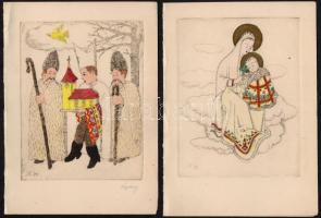 B. Koppány György: 8 db grafikája. Színes rézkarc,, linómetszet papír, nagyrészt jelzett,