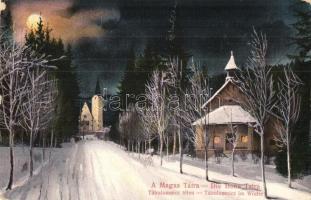 Tátralomnic, Tatranska Lomnica; télen este / night in winter (EK)