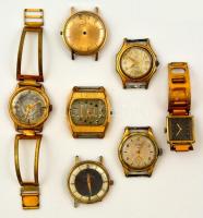 7 db régi óra, nagyrészt szíj nélkül, alkatrésznek, köztük Glashütte