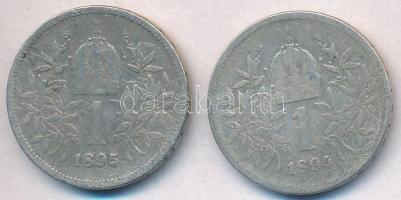 Ausztria 1894-1895. 1K Ag "Ferenc József" (2x) T:2-,3
Austria 1894-1895. 1 Corona Ag &quo...
