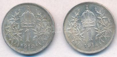 Ausztria 1913-1914. 1K Ag "Ferenc József" (2x) T:2
Austria 1913-1914. 1 Corona Ag "F...