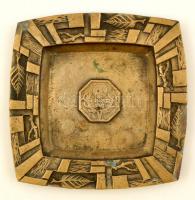 1971 Vadászati Világkiállítás Budapest motívumos réz hamutál, 15,5x15,5 cm