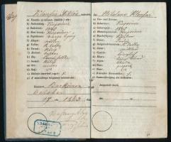 1862 Munkakönyv varga legény részére, bejegyzésekkel