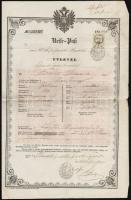 1855 Kétnyelvű útlevél 6kr CM okmánybélyeggel / Passport
