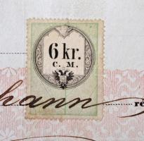 1855 Kétnyelvű útlevél 6kr CM okmánybélyeggel  / Passport