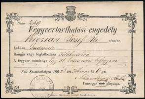 1862 Fegyvertarthatási / fegyvertartási engedély szodesinci lakos részére / 1862 Gun licence