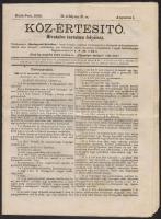 1869 Köz Értesítő, benne többek között a dunai gőzhajók menetrendje