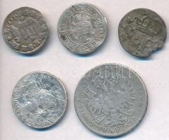 5db-os rossz állapotú kis ezüst tétel, közte 1703K-B Duarius "I. Lipót" (0,41g), Ausztria ...