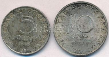 1948. 5Ft Ag "Petőfi" + 10Ft Ag "Széchenyi" T:2 patina