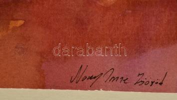 Nagy jelzéssel: Akt háttal, akvarell, papír, paszpartuban, 20,5×32 cm