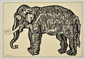Vasarely jelzéssel: Elefánt, tus, papír, 28×40,5 cm