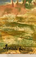 Agricola jelzéssel: Hegyek, olaj, farost, sérült sarokkal 38×55 cm