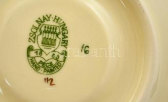 Zsolnay pillangó mintás mokkás csésze fedővel, kézzel festett, jelzett, hibátlan