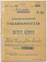 3db-os betétkönyv tétel, benne 1908. "A Szegedi Kézműves Bank Takarékpénztári Osztályának Betét...