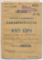 3db-os betétkönyv tétel, benne 1908. "A Szegedi Kézműves Bank Takarékpénztári Osztályának Betét...