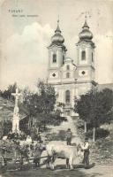 Tihany, Római katolikus templom, ökrös szekér, Balázsovich Gyula kiadása (EK)