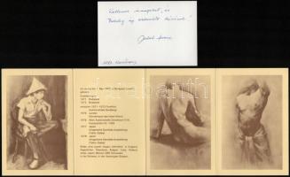 1982 Jeckel Ferenc (1950-2012) festőművész aláírása kihajthatós névjegy lapon és festményét ábrázoló...