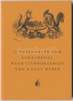 12 Postkarten zum Schachspiel nach Lithographien von A. Paul Weber / 12 db sakk képeslap saját tokjában, A. Paul Weber művei nyomán / 12 chess postcards in their own case, A. Paul Weber
