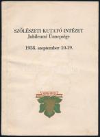1958 a Szőlészeti Kutatóintézet jubileumi ünnepségének rezüméfüzete, megjelent 45 példányban, 18 p.