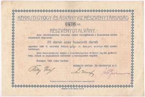 Budapest 1923. "Kékkuti Gyógy- és Ásványvíz Részvénytársaság" részvényutalvány 25.000K-ról...