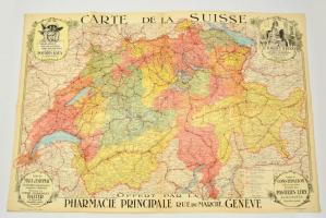 cca 1910-1920 Carte de la Suisse, Svájc térképe, Kummerly et Frey, 90×60 cm