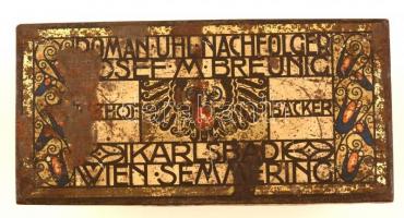 Karlsbadi kétszersültes fém doboz, tetején "Roman Uhl Nachfolger Josef M Breunig Hofbacker Karl...