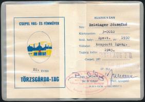 1971 a Csepel Vas- és Fémművek 20 éves törzsgárda igazolványa