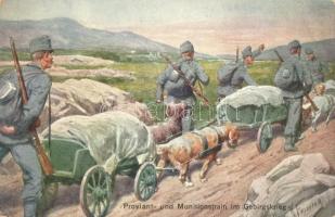 Proviant und Munitionstrain im Gebirgskrieg / WWI K.u.k. military art postcard. B.K.W.I. 259-164. s: K. Feiertag (EK)