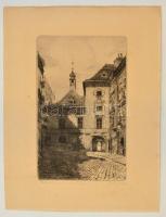 Marie Adler (1863-1947): Schönlaterngasse Wien. Rézkarc, papír, jelzett, 25×26 cm