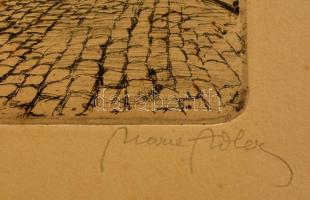 Marie Adler (1863-1947): Schönlaterngasse Wien. Rézkarc, papír, jelzett, 25×26 cm