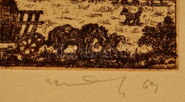 Weisz Zsuzsa (1925-):Nép élet  XIX. sz. Rézkarc, papír, jelzett, 9×20 cm