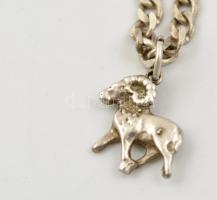 Ezüst (Ag) nyaklánc, kos figurás medállal, jelzett, h: 49,5 cm nettó: 12,8 g