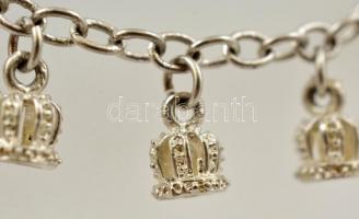 Ezüst(Ag) koronás karkötő, jelzett, h: 19 cm, nettó: 11 g