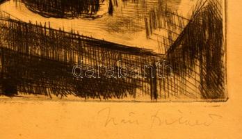 Iván Szilárd (1912-1988): Kíváncsi. Rézkarc, papír, jelzett, üvegezett keretben 29×18 cm