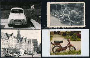 cca 1970-1990 Autókat és motorokat ábrázoló fotók, 23 db, albumban, album mérete: 10x15 cm