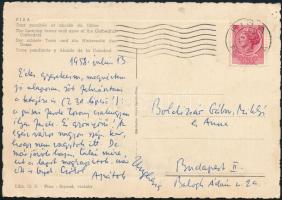 Boldizsár Iván (1912-1988) író, újságíró saját kézzel írt levele gyermekeinek, Boldizsár Gábornak, Miklósnak és Annának címezve, képeslapon
