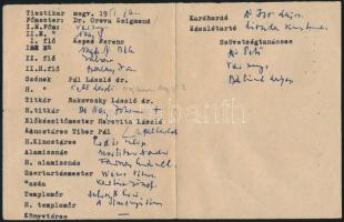 1949 A Kazinczy Ferenc páholy tagnévsora. 30p. Benne sok kéziratos feljegyzéssel. A páholytagok sors...