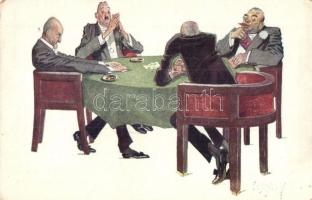 Gentlemen playing card games, art postcard. B. K. W. I. 234-6. s: Carl Josef (kopott sarkak / worn corners)