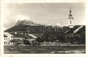 1932 Szepesváralja, Spisské Podhradie; utcakép a várral, autóbusz / street view with the castle, autobus. Lumen photo