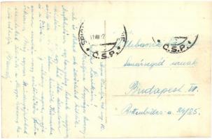 1932 Szepesváralja, Spisské Podhradie; utcakép a várral, autóbusz / street view with the castle, aut...