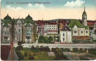 Pozsony, Pressburg, Bratislava; Betegsegélyező, Erzsébet templom / medical support office, church