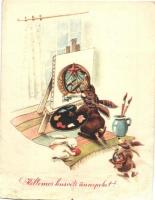 2 db MODERN magyar szocialista húsvéti propaganda lap, Ötéves terv, Rákosi címer / 2 MODERN Hungaria...